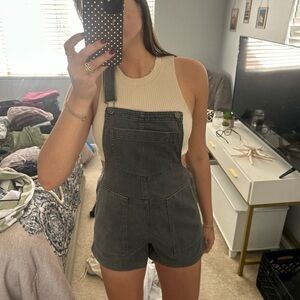 Aerie Charcoal Denim Overalls